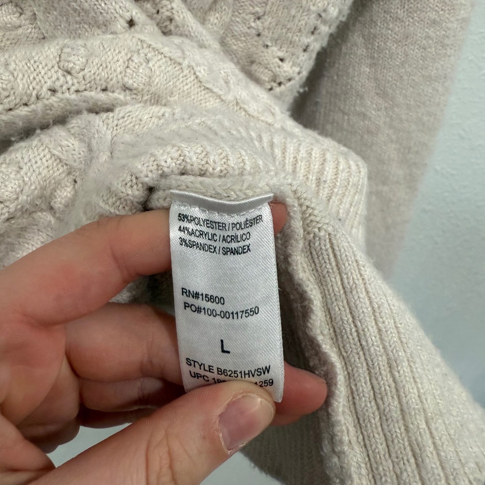 Democracy Women Knit Sweater Cream Cable Knit‎ Pullover Style B6251HVSW L - Picture 5 of 6